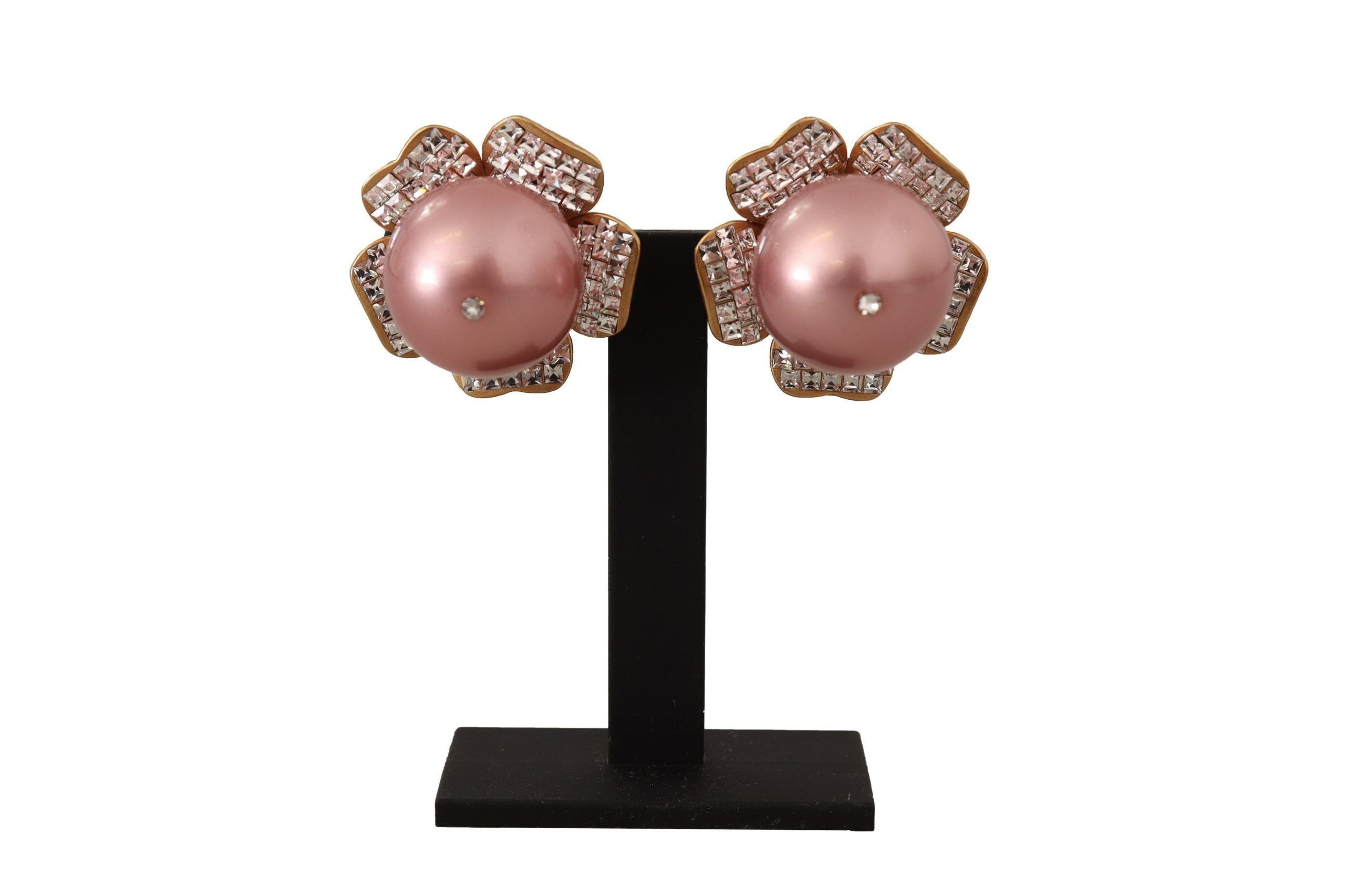 Boucles d'oreilles à clip élégantes en cristal floral et perles Dolce &amp; Gabbana