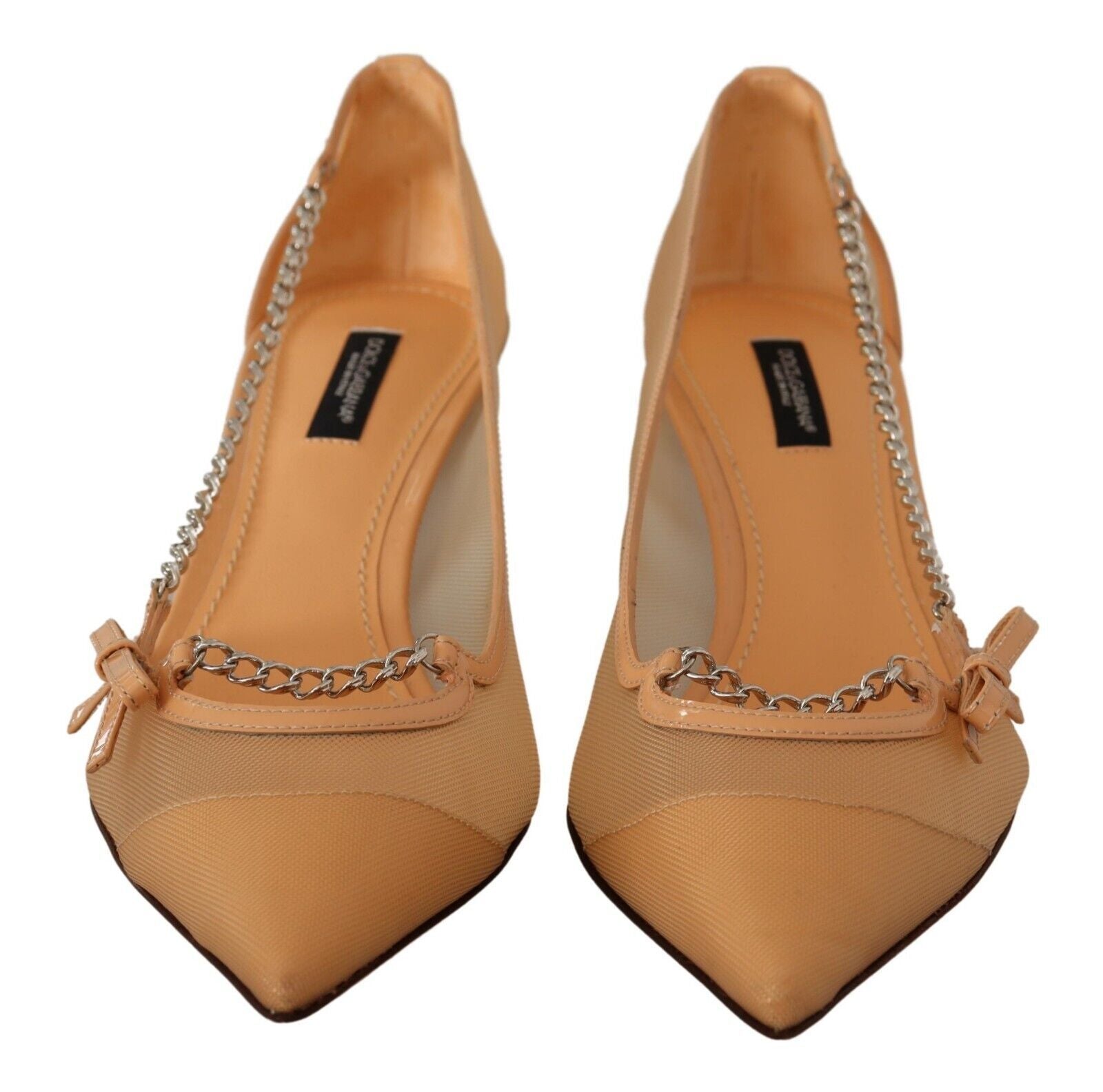 Dolce &amp; Gabbana Elegante beige Mesh-Pumps mit silbernen Ketten