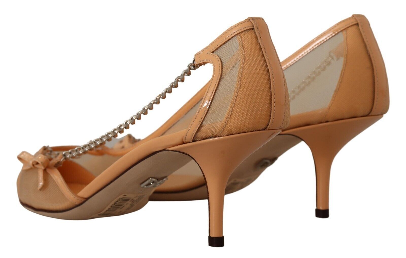 Dolce &amp; Gabbana Elegante beige Mesh-Pumps mit silbernen Ketten