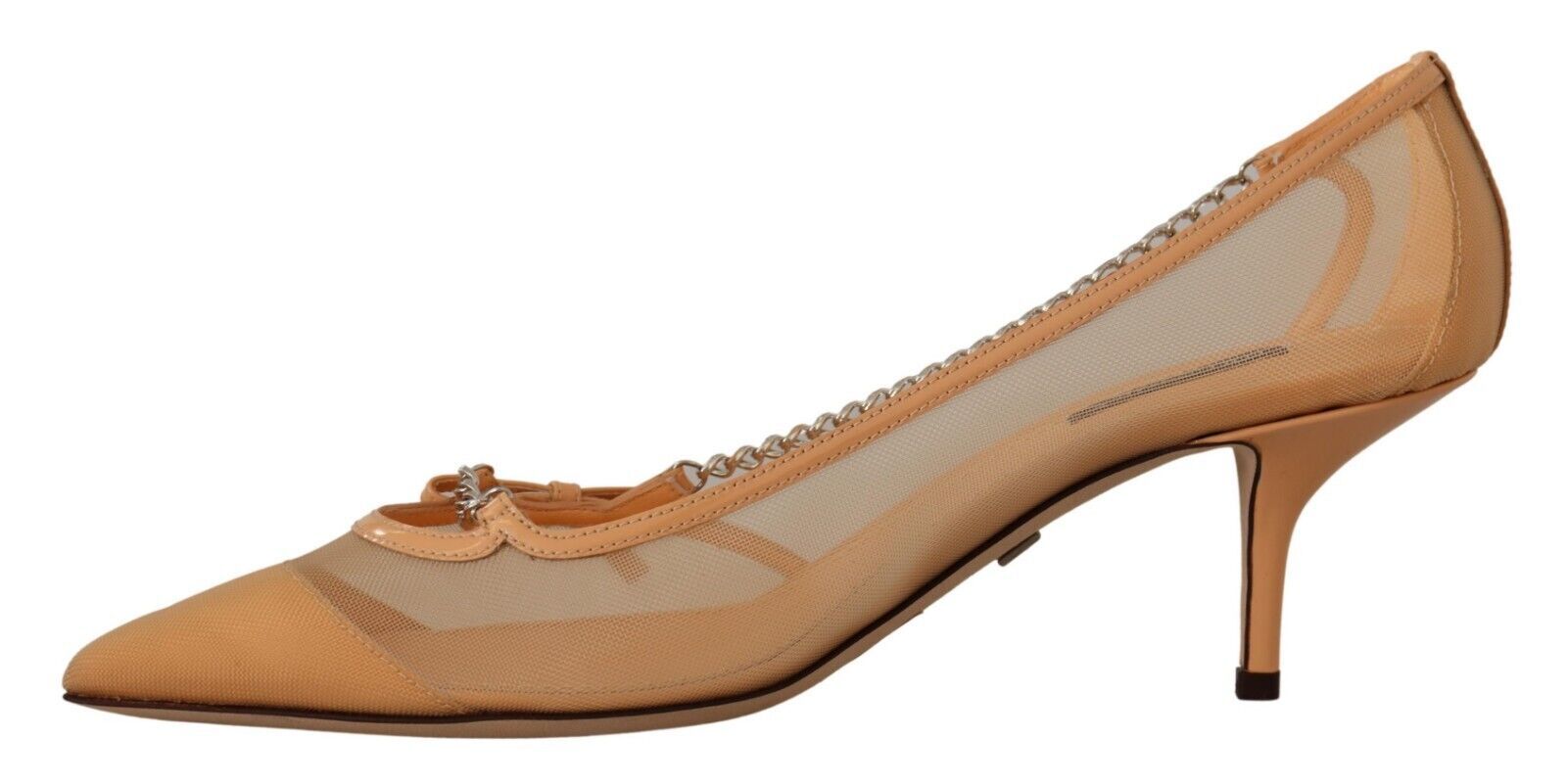 Dolce &amp; Gabbana Elegante beige Mesh-Pumps mit silbernen Ketten
