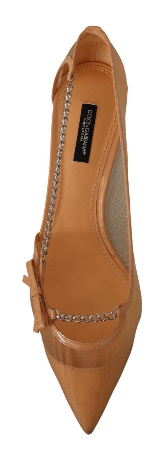 Dolce &amp; Gabbana Elegante beige Mesh-Pumps mit silbernen Ketten