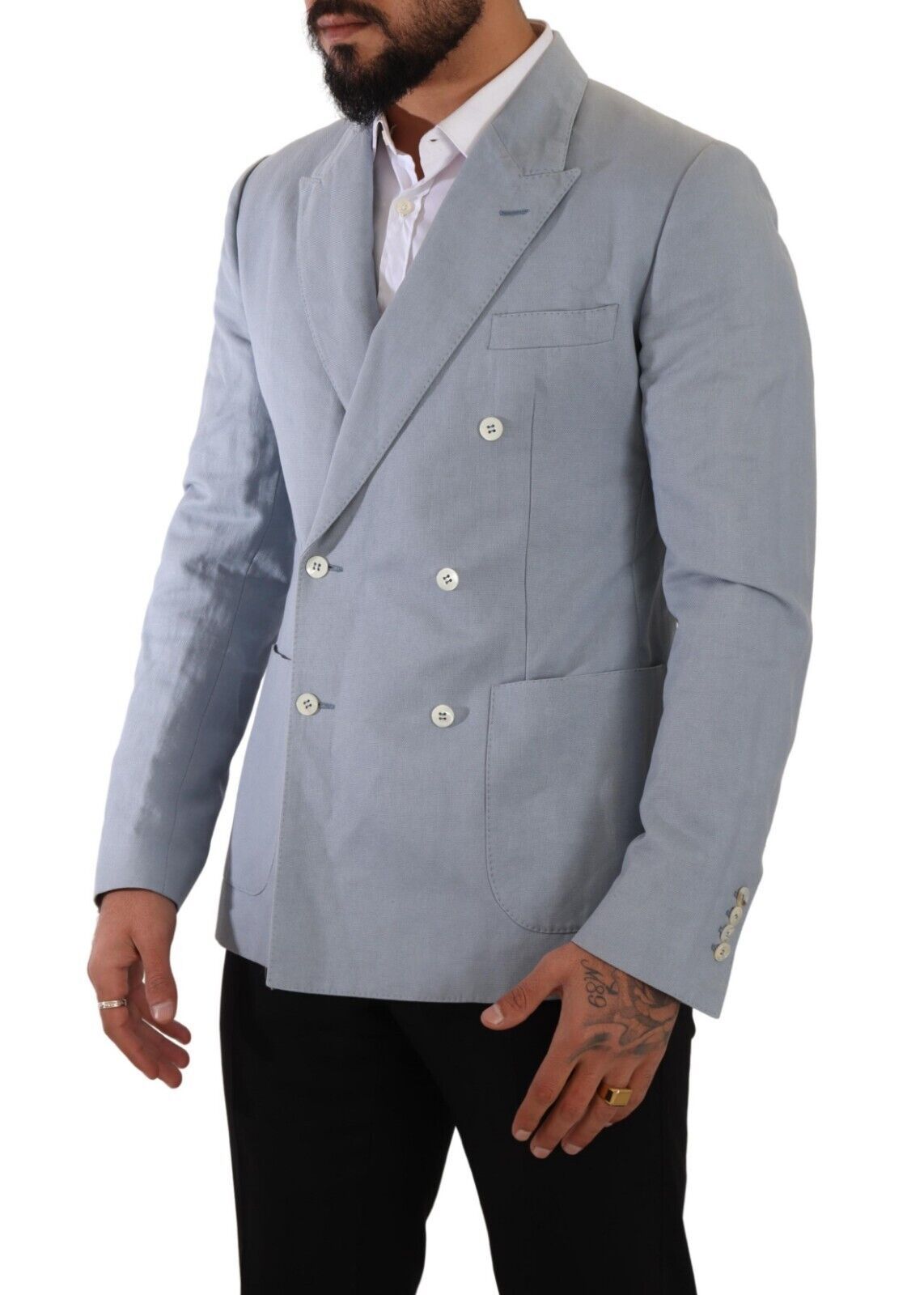 Dolce &amp; Gabbana Eleganter Slim Fit Hellblauer Zweireihiger Blazer