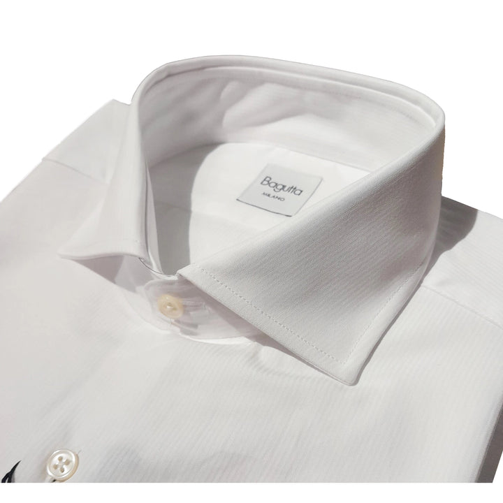 Men’s White Slim Fit Long-Sleeve Shirt with French Collar