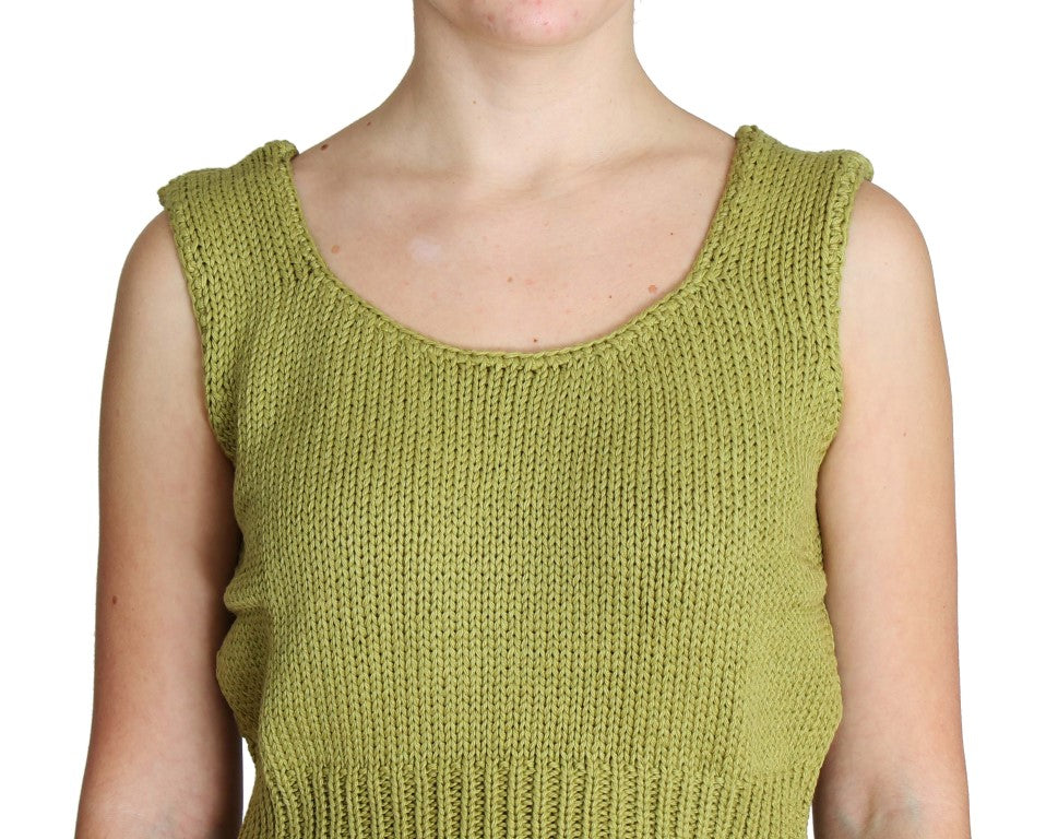 PINK MEMORIES Eleganter ärmelloser Westepullover aus grünem Strick