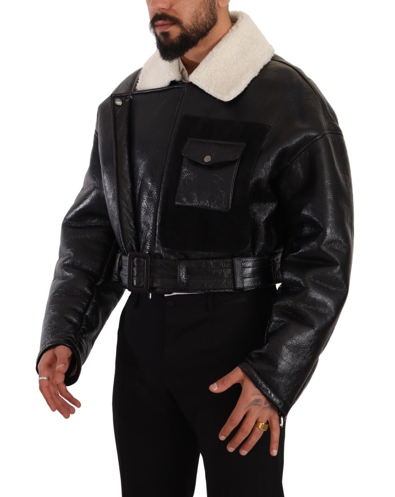Dolce &amp; Gabbana Élégante veste de motard en peau lainée
