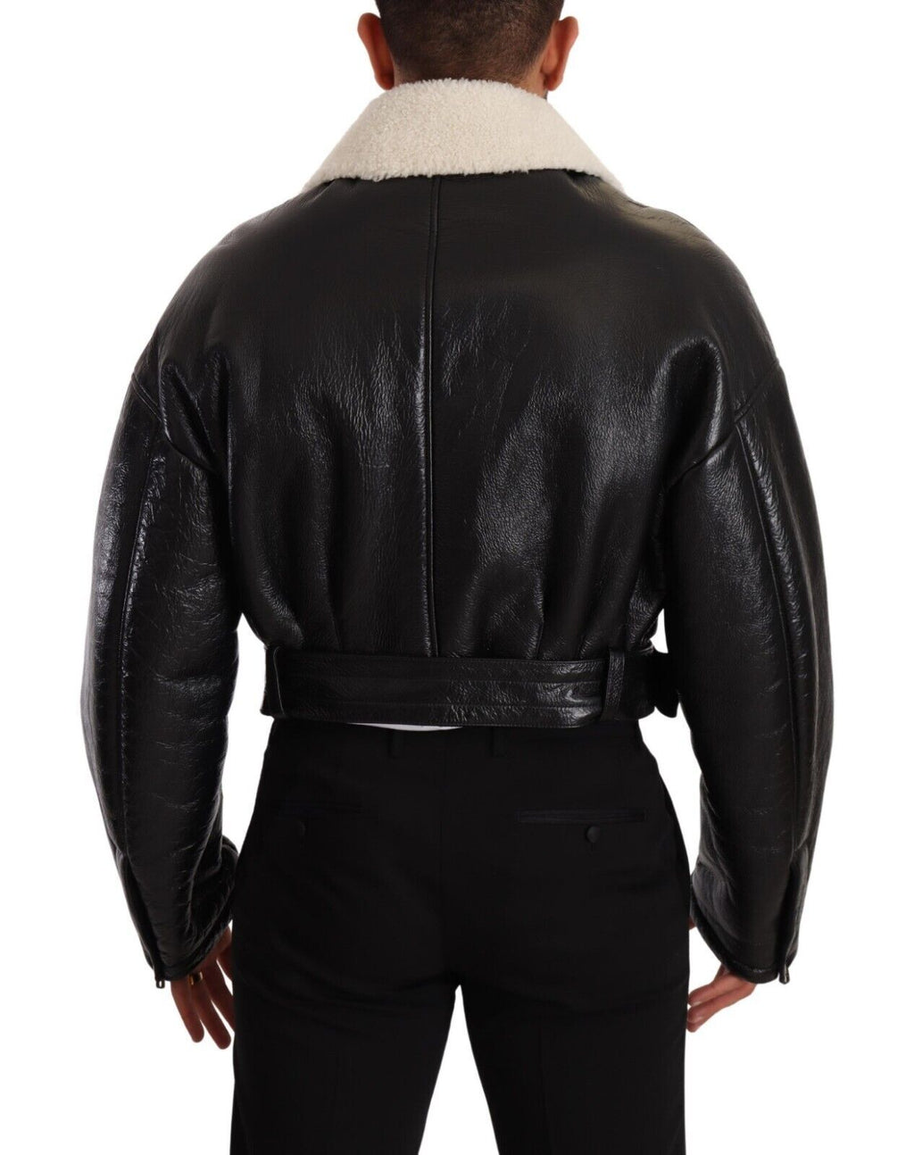 Dolce &amp; Gabbana Élégante veste de motard en peau lainée