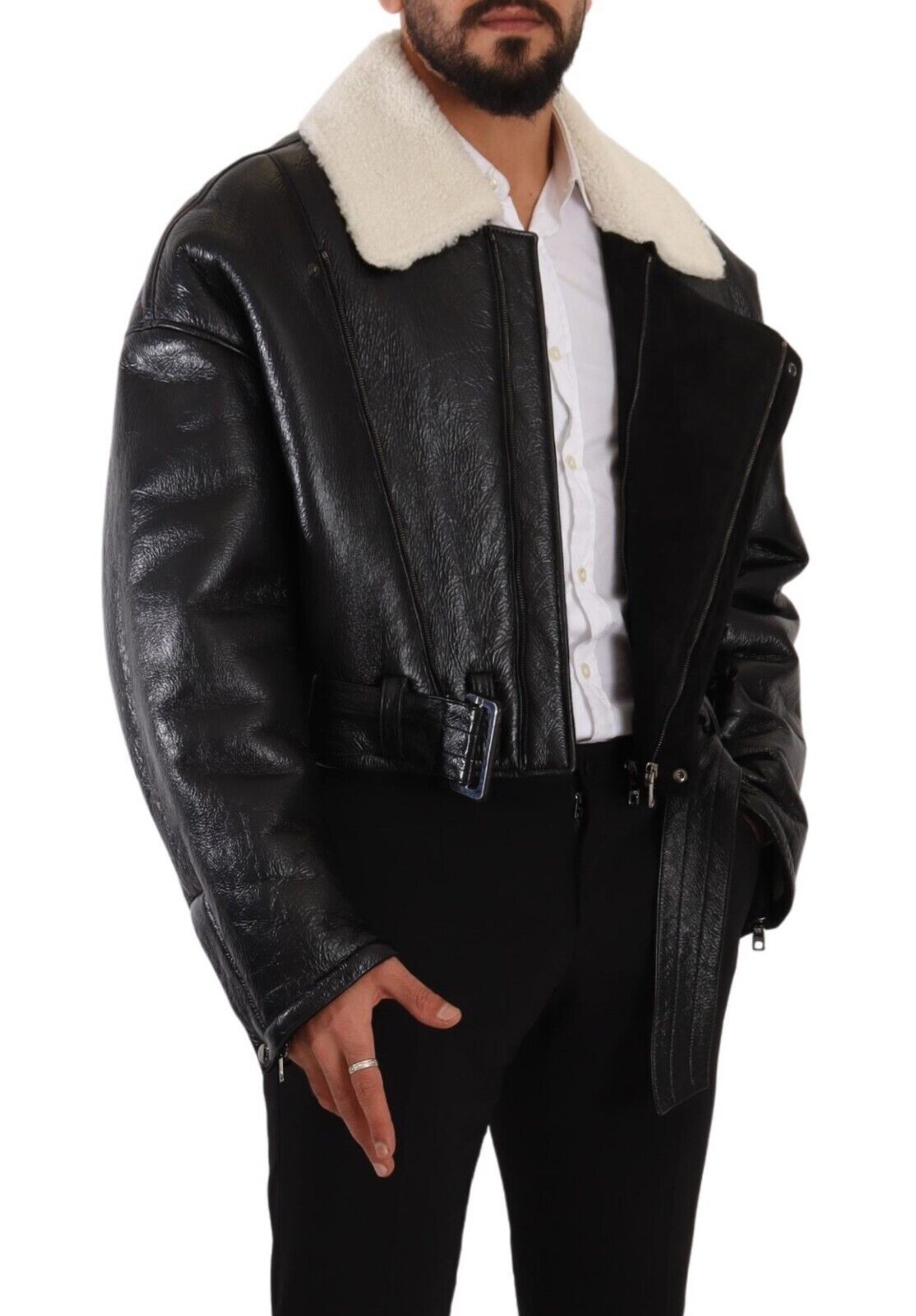 Dolce &amp; Gabbana Élégante veste de motard en peau lainée