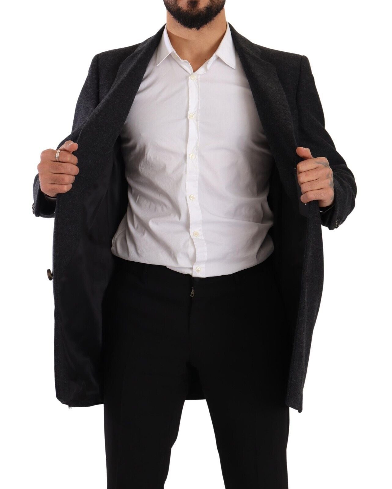 Dolce &amp; Gabbana élégant manteau en laine gris foncé