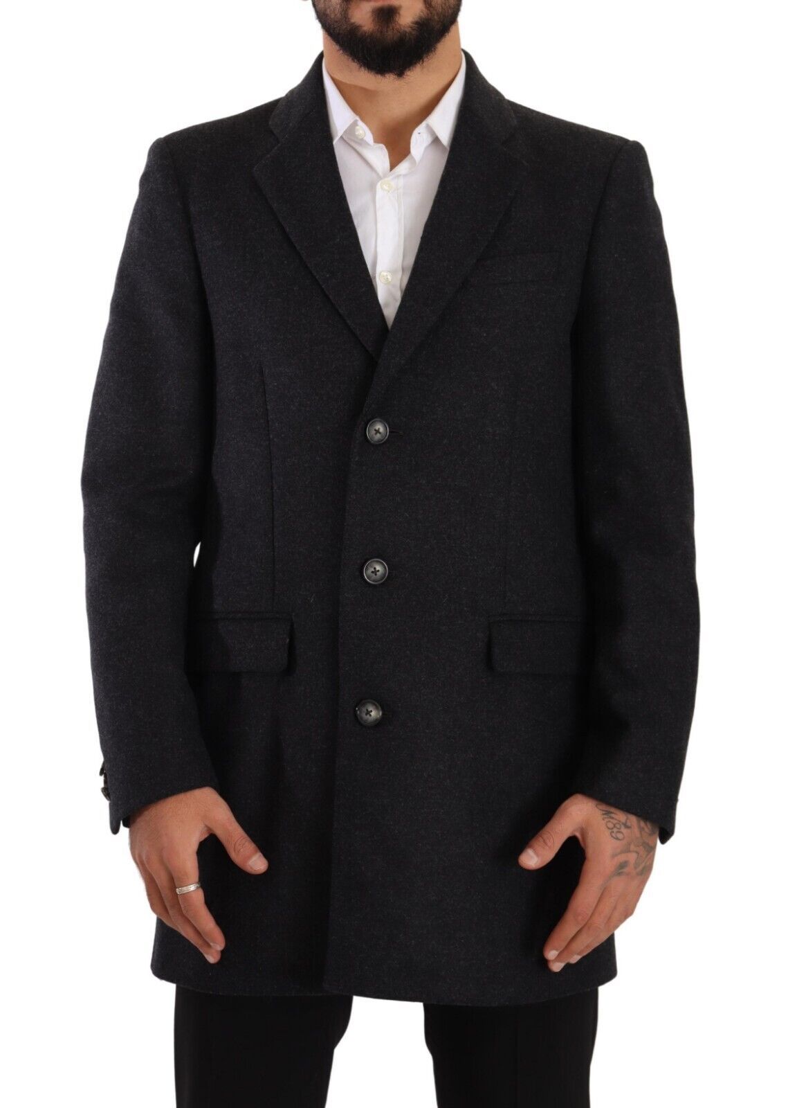 Dolce &amp; Gabbana élégant manteau en laine gris foncé