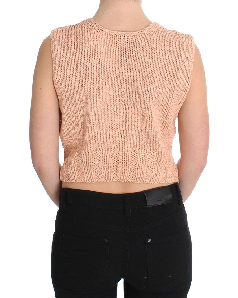PINK MEMORIES Eleganter rosa gestrickter ärmelloser Weste-Pullover