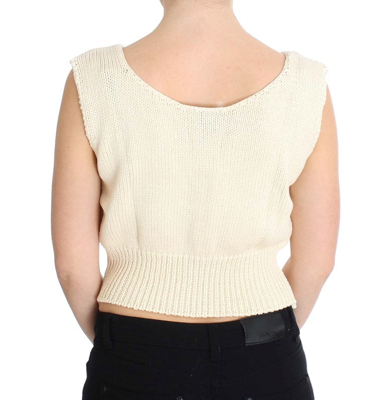 PINK MEMORIES Beige ärmelloser Strickwestenpullover