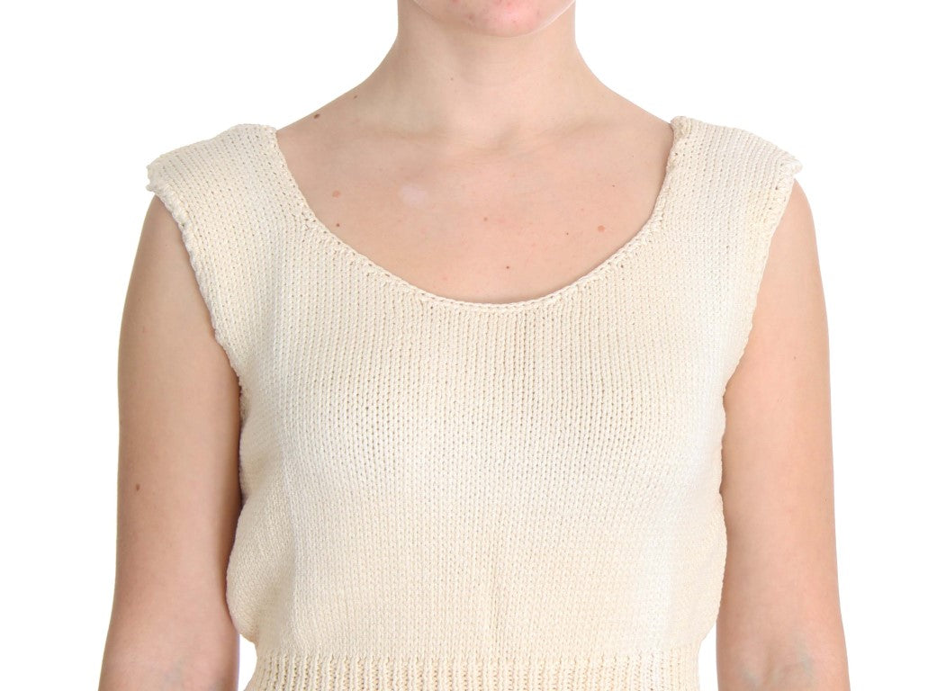 PINK MEMORIES Beige ärmelloser Strickwestenpullover