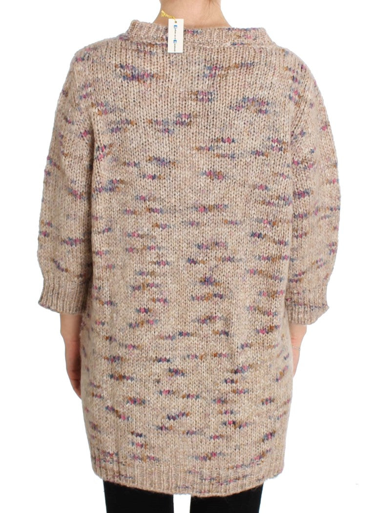 PINK MEMORIES Beigefarbener Oversize-Strickpullover mit V-Ausschnitt