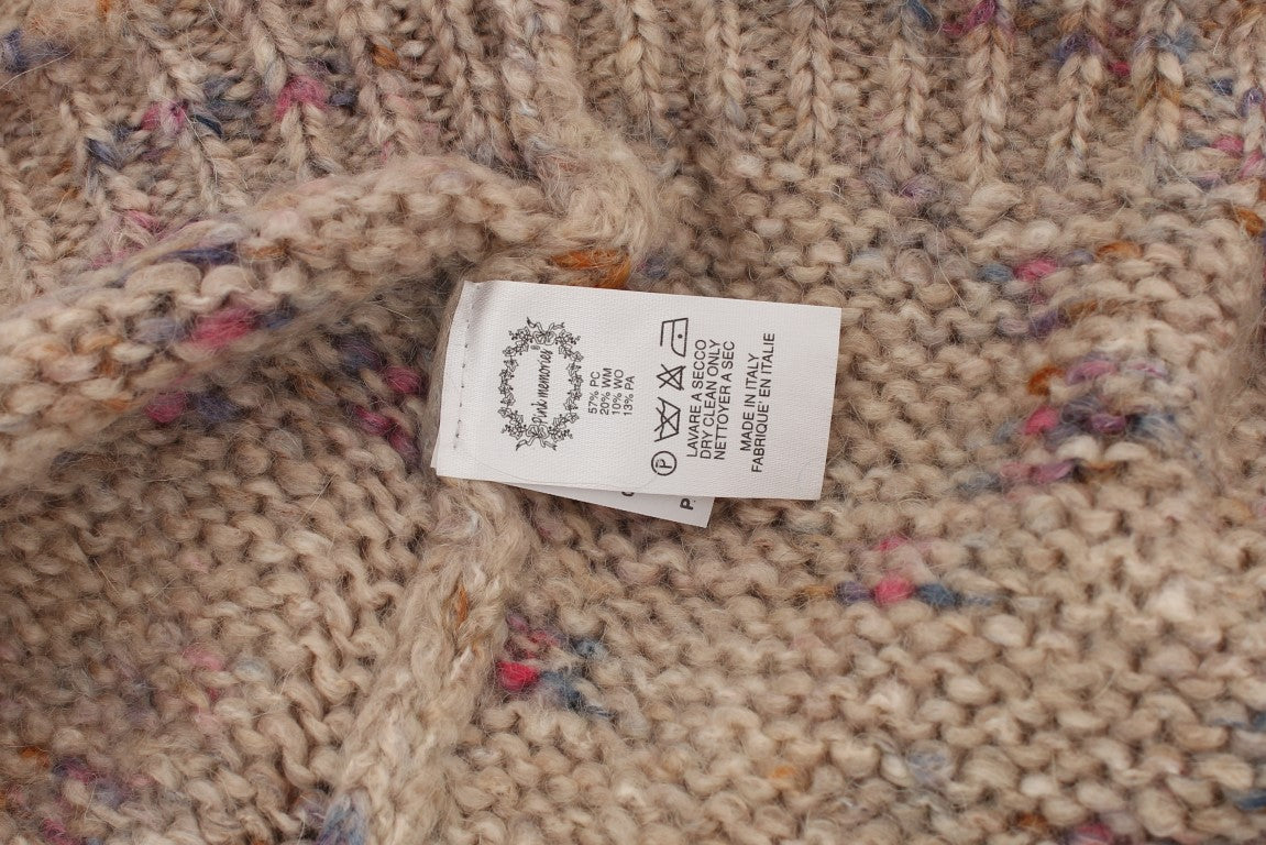 PINK MEMORIES Beigefarbener Oversize-Strickpullover mit V-Ausschnitt