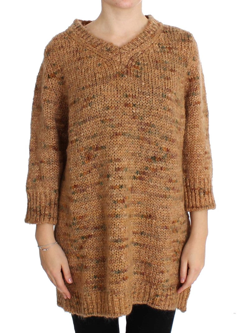 PINK MEMORIES Schicker brauner Oversize-Strickpullover mit V-Ausschnitt