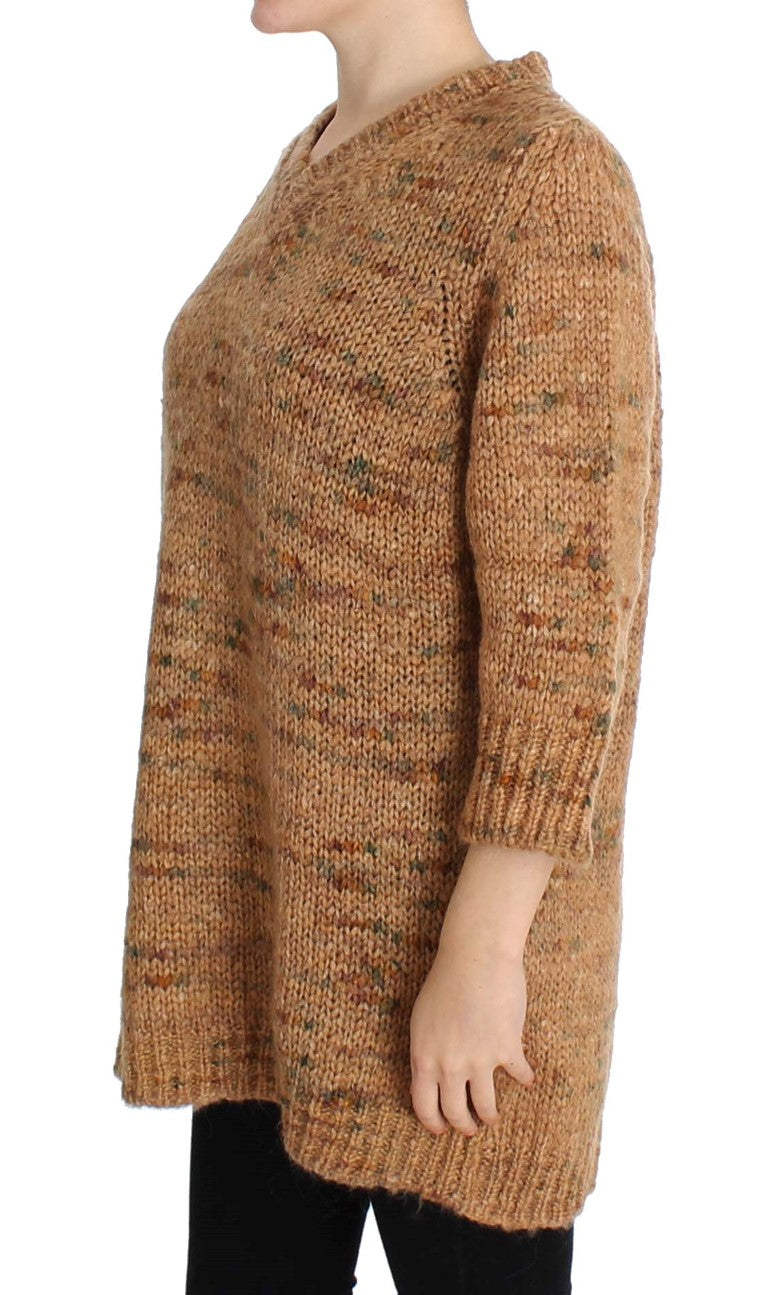 PINK MEMORIES Schicker brauner Oversize-Strickpullover mit V-Ausschnitt