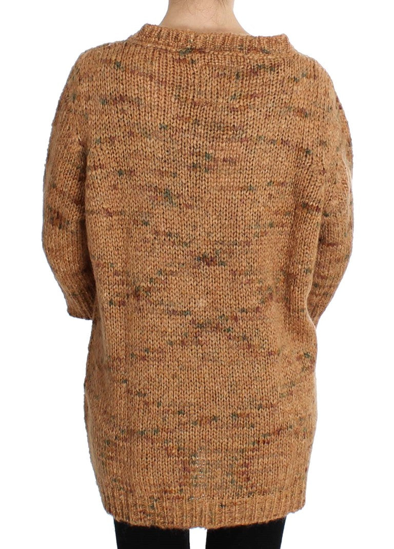 PINK MEMORIES Schicker brauner Oversize-Strickpullover mit V-Ausschnitt