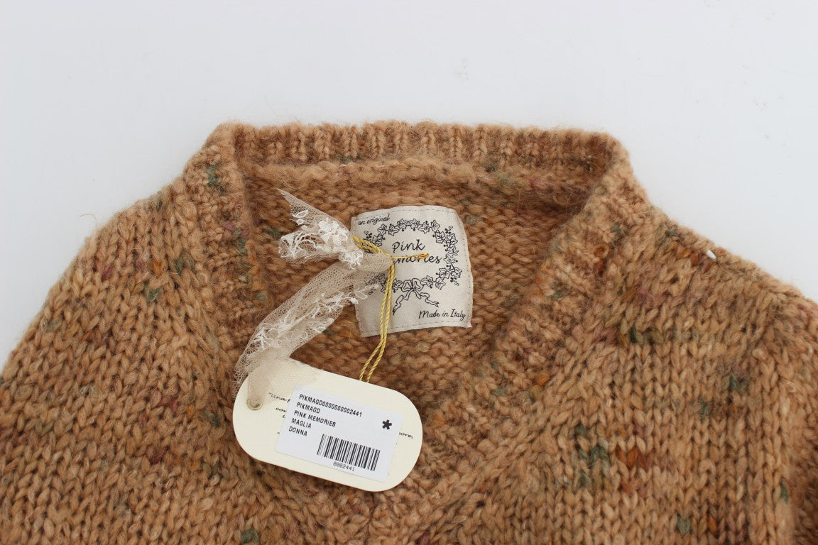PINK MEMORIES Schicker brauner Oversize-Strickpullover mit V-Ausschnitt