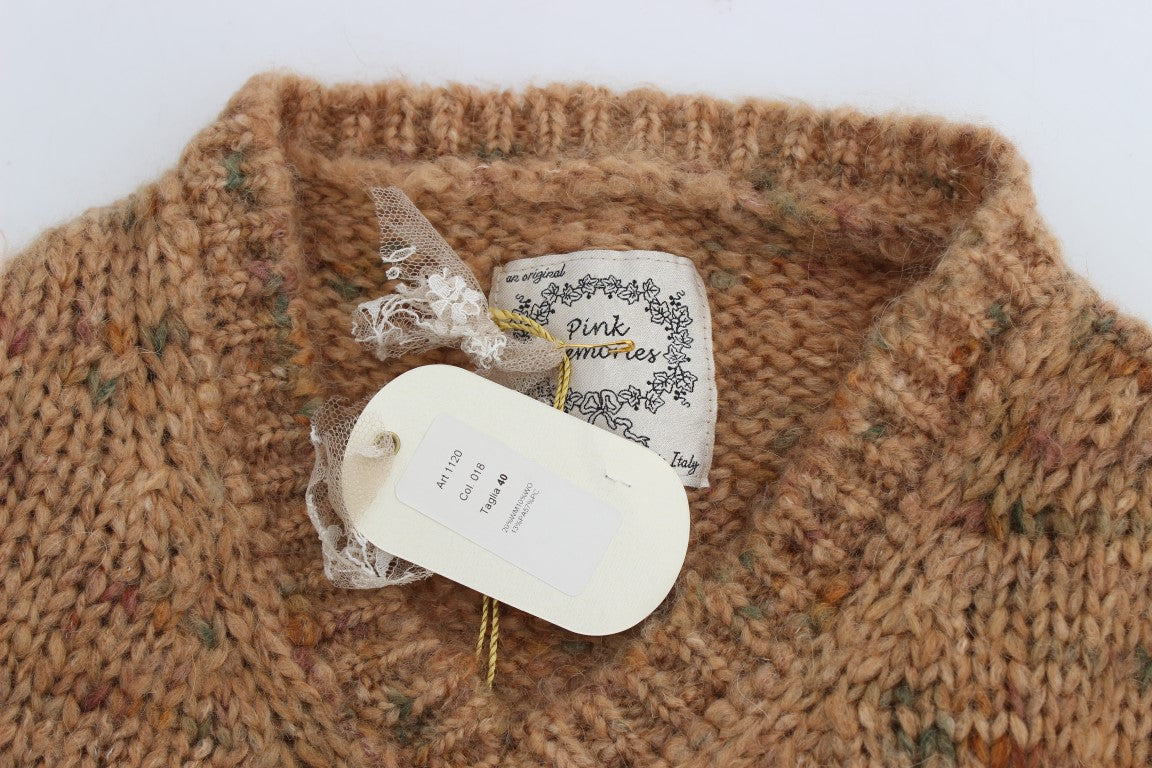 PINK MEMORIES Schicker brauner Oversize-Strickpullover mit V-Ausschnitt