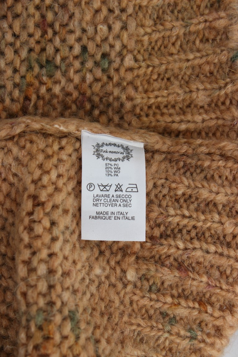 PINK MEMORIES Schicker brauner Oversize-Strickpullover mit V-Ausschnitt