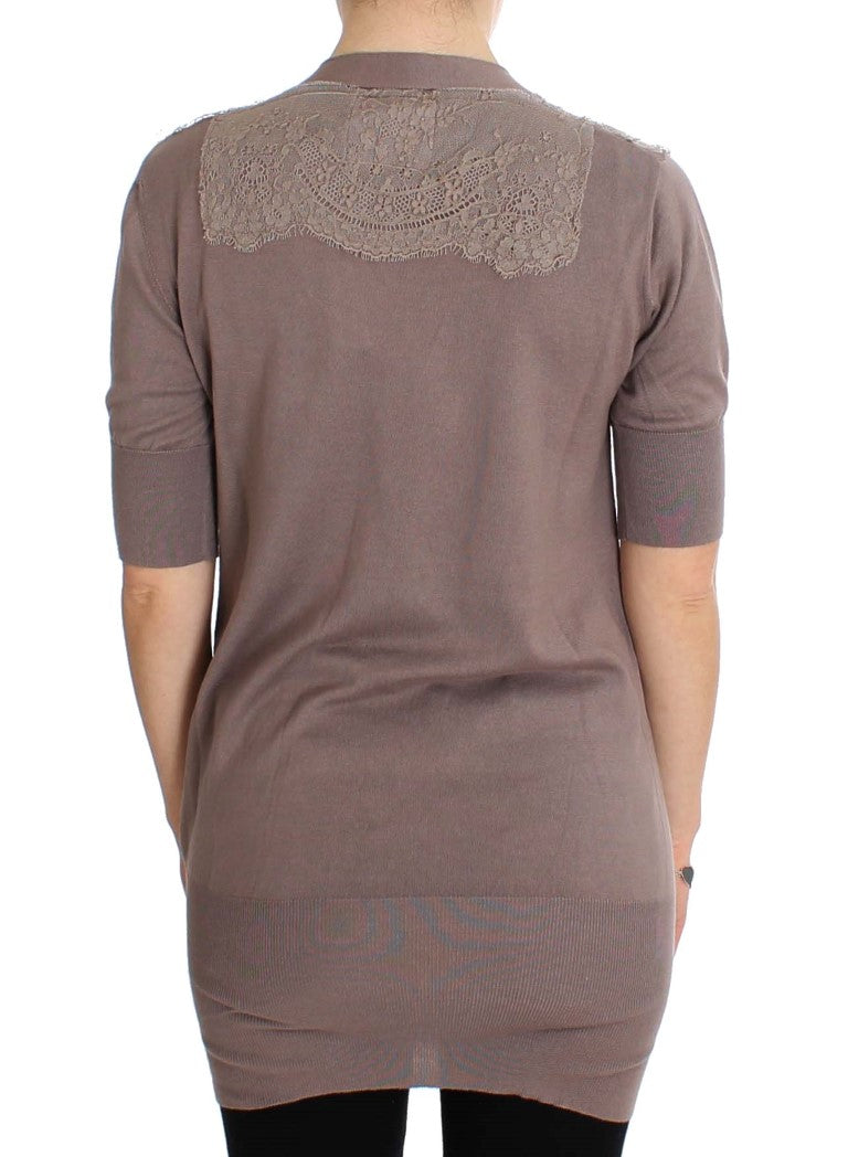 PINK MEMORIES Eleganter lila Cardigan-Pullover aus Baumwollspitze