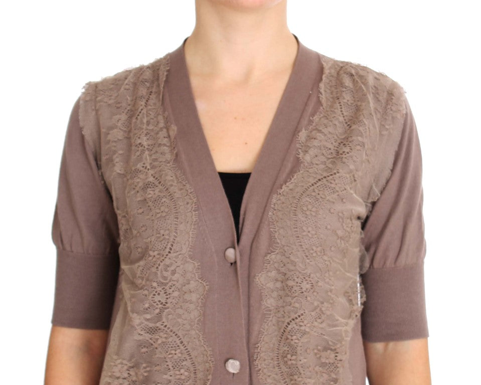 PINK MEMORIES Eleganter lila Cardigan-Pullover aus Baumwollspitze