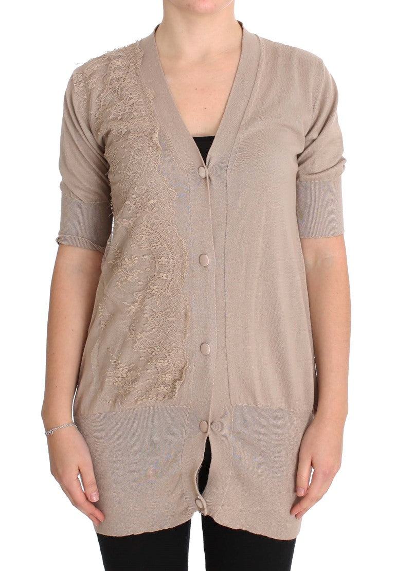 PINK MEMORIES Elegante rosa Strickjacke aus Baumwollspitze