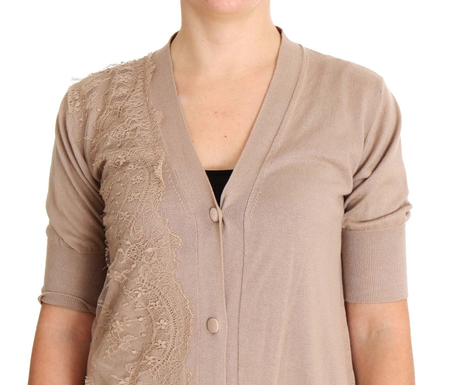 PINK MEMORIES Elegante rosa Strickjacke aus Baumwollspitze