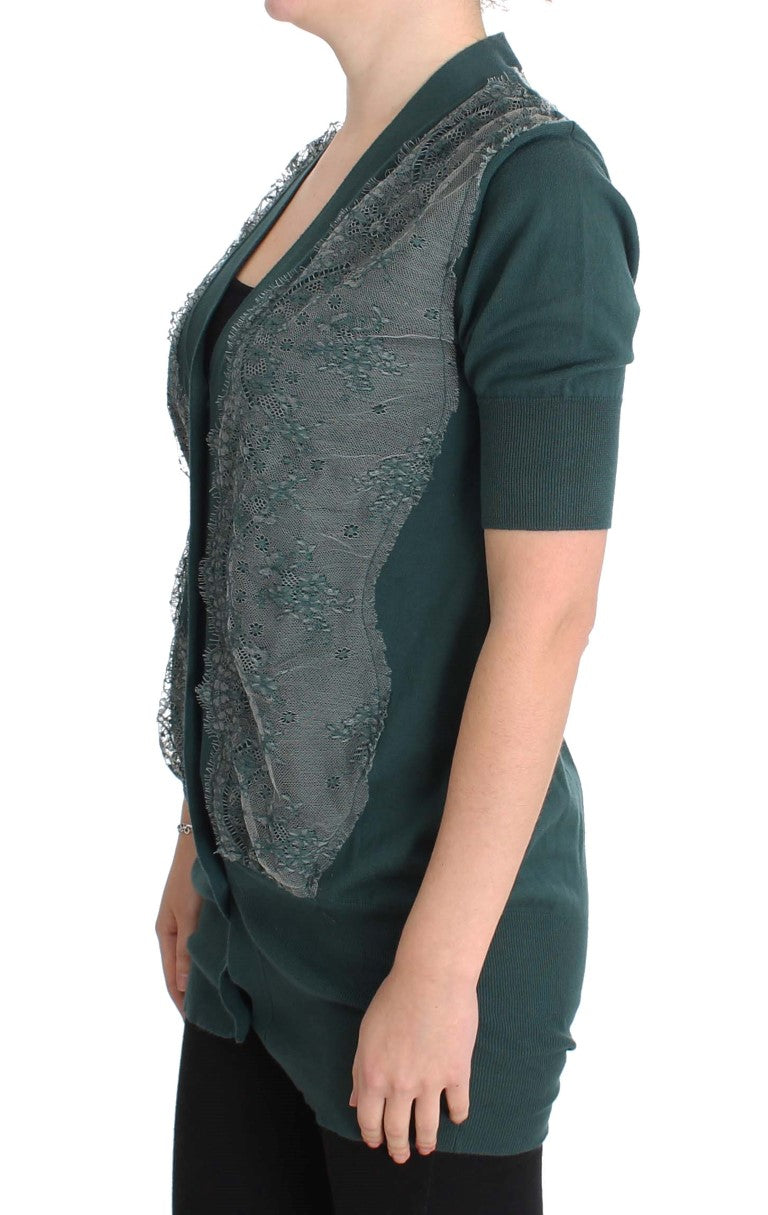 PINK MEMORIES Eleganter grüner Cardigan-Pullover mit Spitze