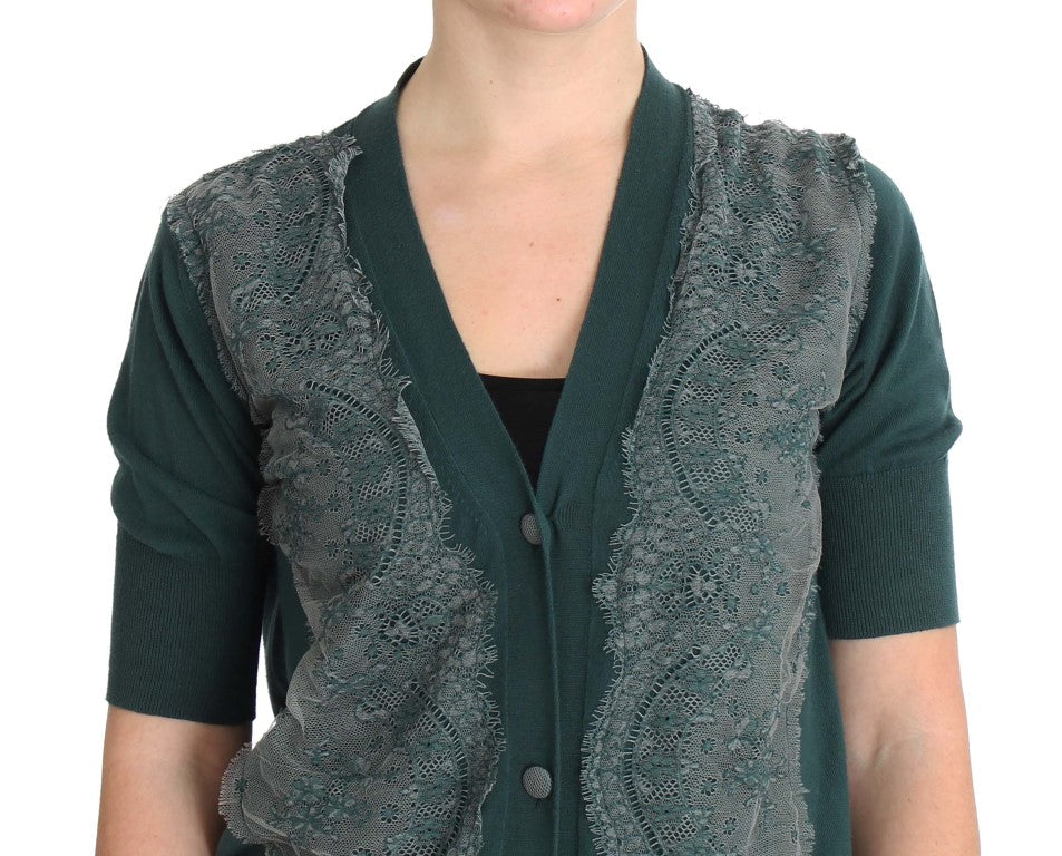 PINK MEMORIES Eleganter grüner Cardigan-Pullover mit Spitze