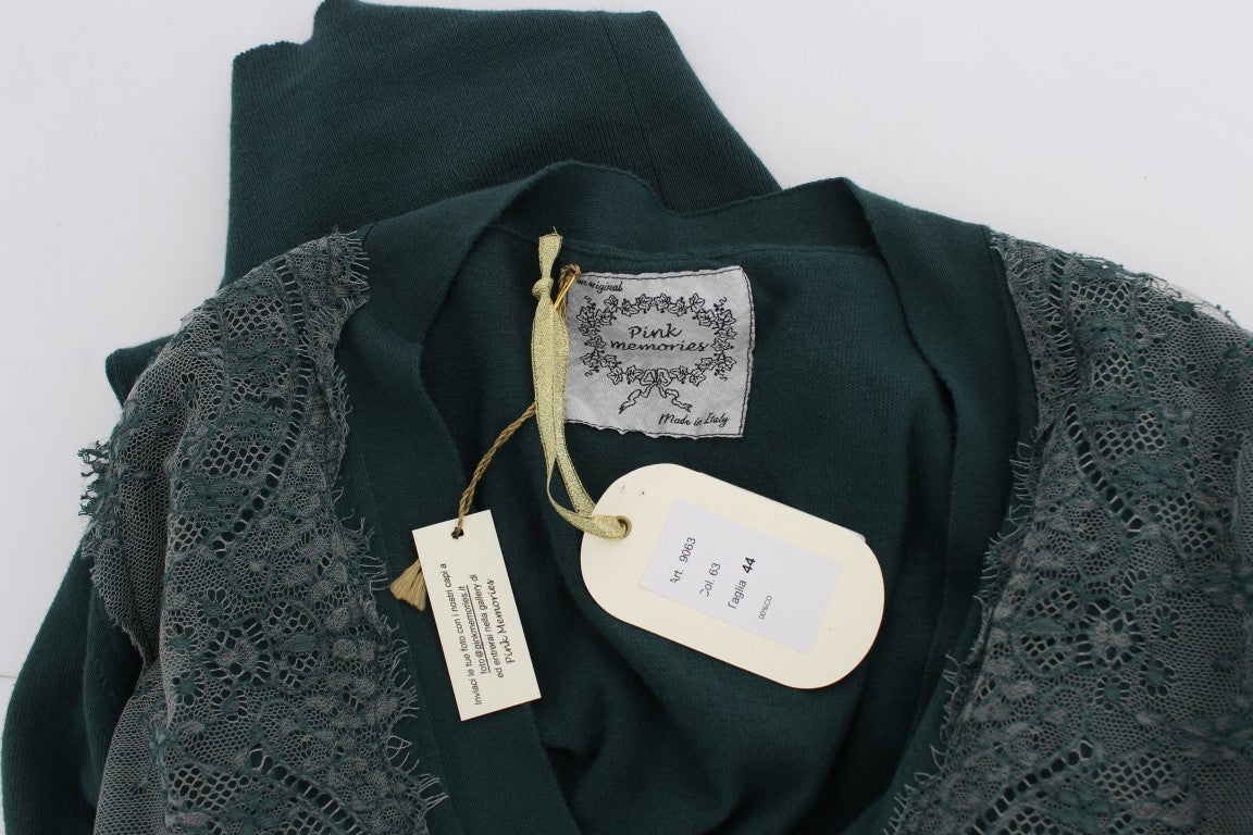 PINK MEMORIES Eleganter grüner Cardigan-Pullover mit Spitze