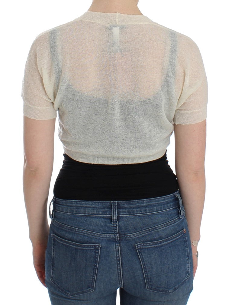 Ermanno Scervino Eleganter, cremefarbener, kurzer Pullover aus Alpaka-Wollmischung
