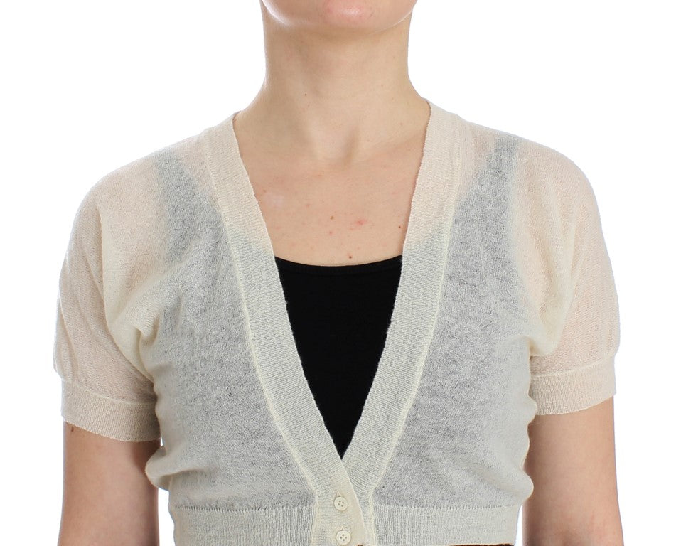 Ermanno Scervino Eleganter, cremefarbener, kurzer Pullover aus Alpaka-Wollmischung