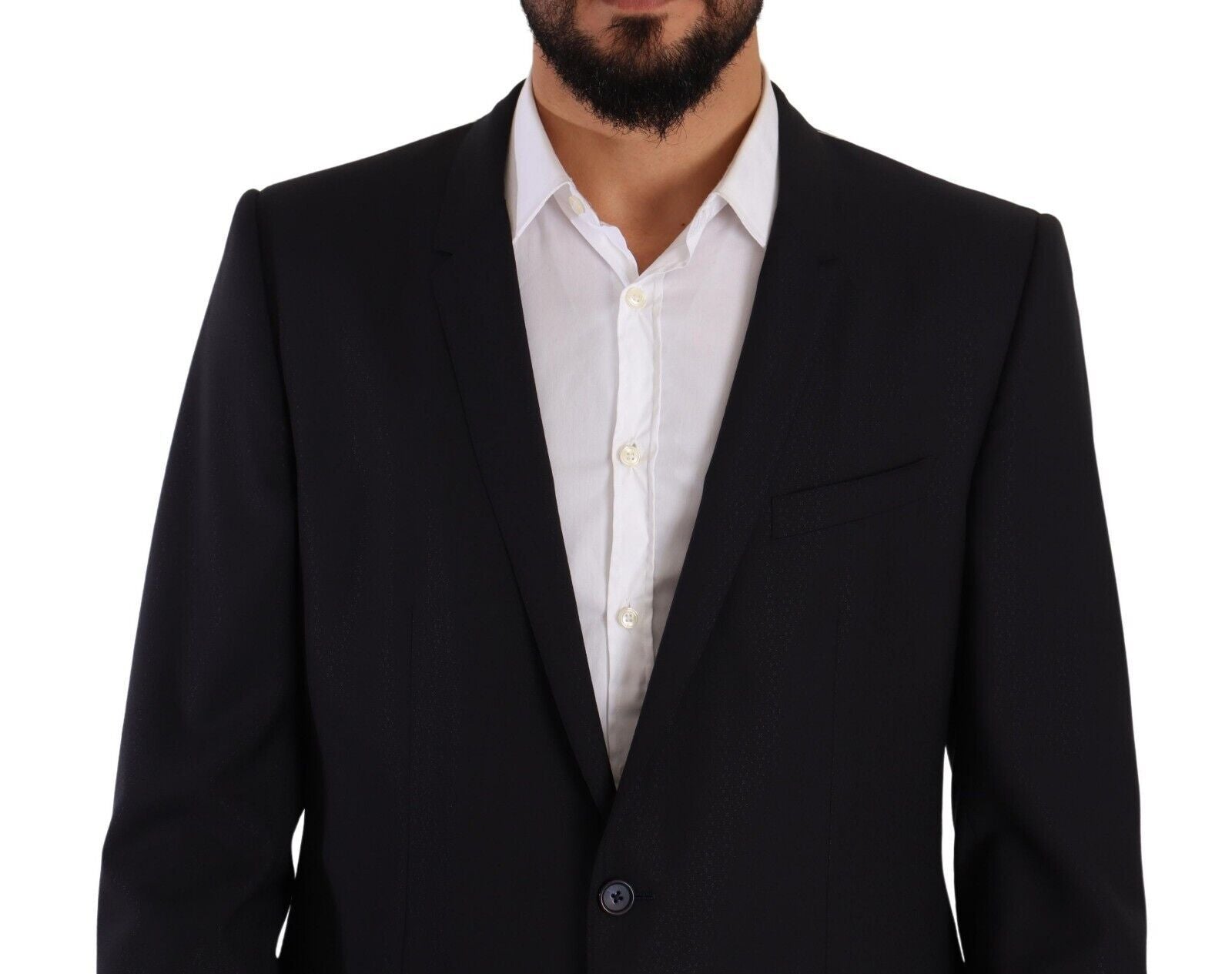 Dolce &amp; Gabbana – Eleganter, zweiteiliger Anzug aus Wolle und Seide in Marineblau mit schmaler Passform