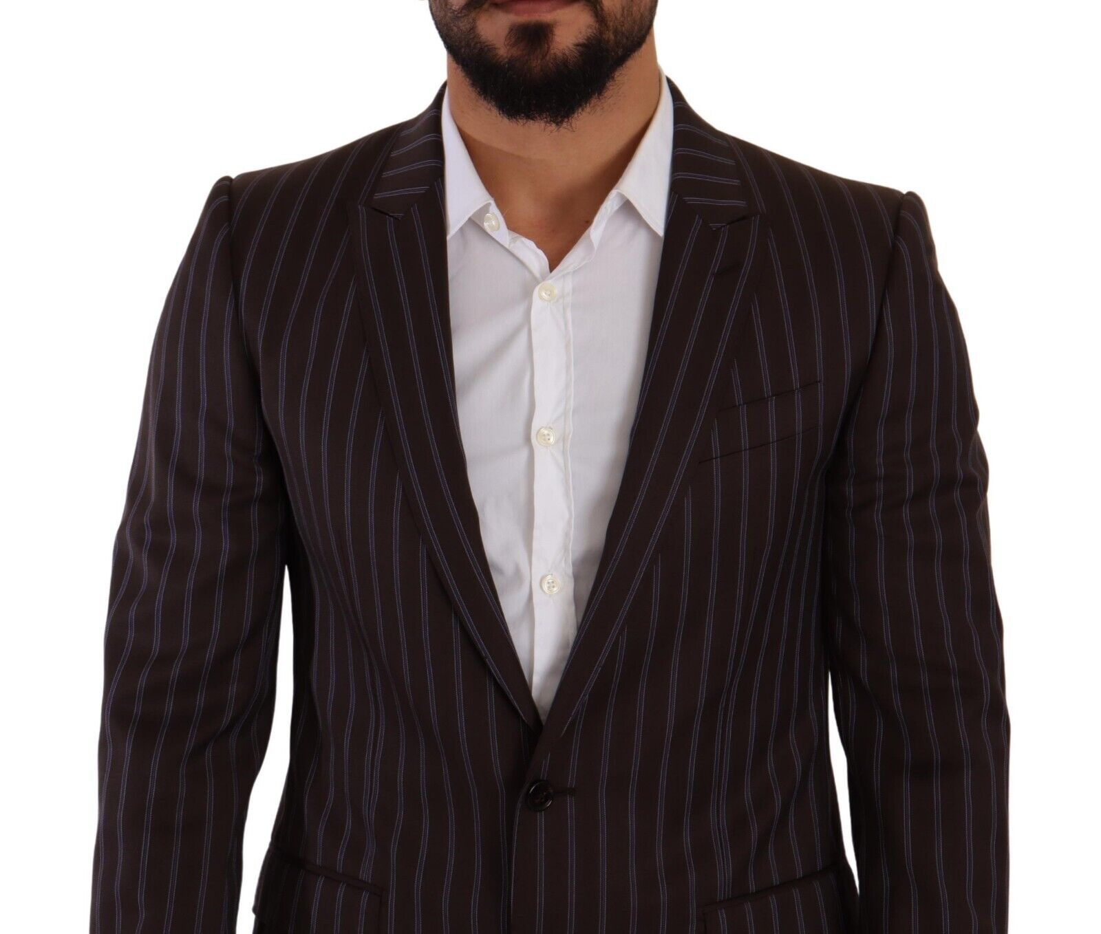 Dolce &amp; Gabbana – Eleganter, kastanienbrauner, gestreifter Slim-Fit-Anzug