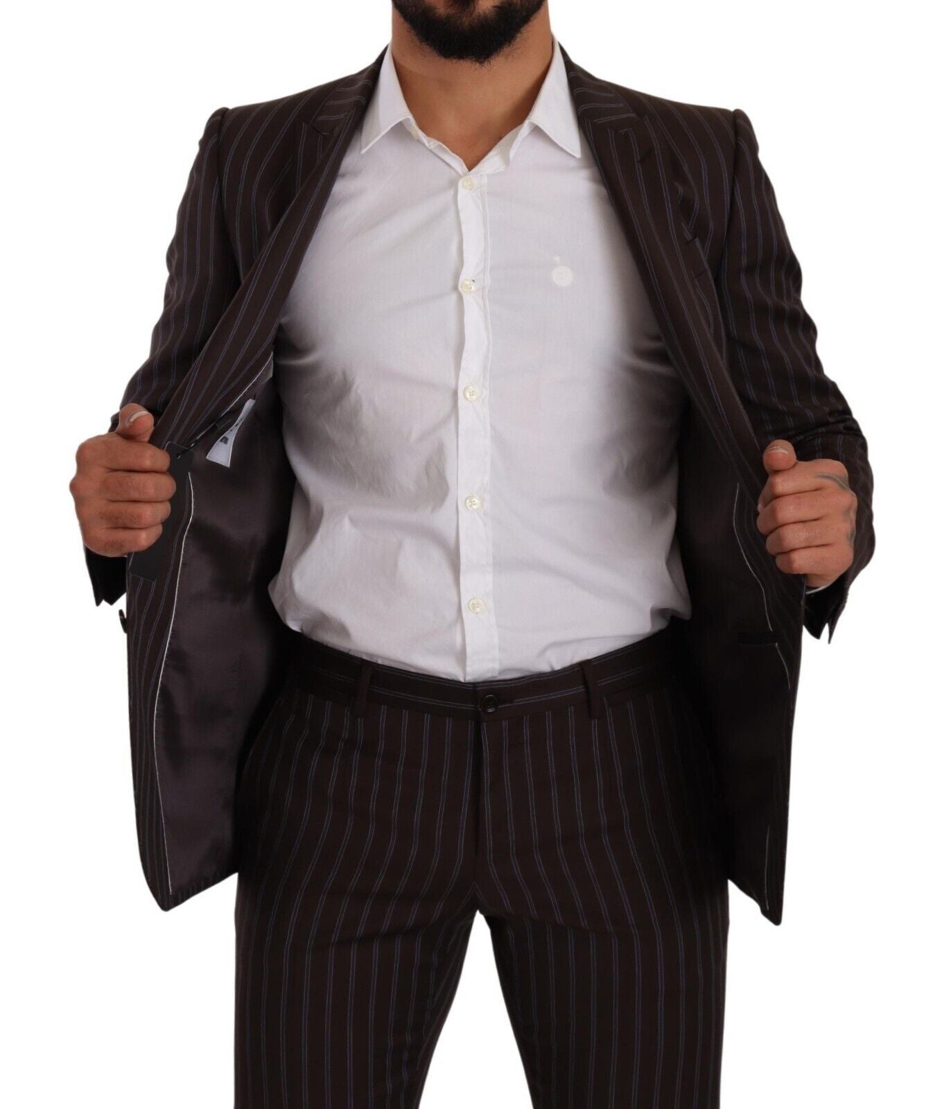 Dolce &amp; Gabbana – Eleganter, kastanienbrauner, gestreifter Slim-Fit-Anzug