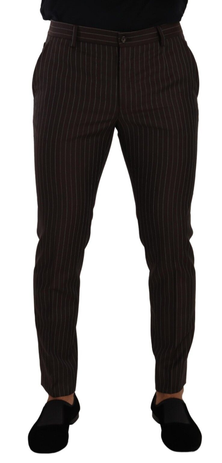 Pantalon élégant en laine à rayures marron pour homme Dolce &amp; Gabbana