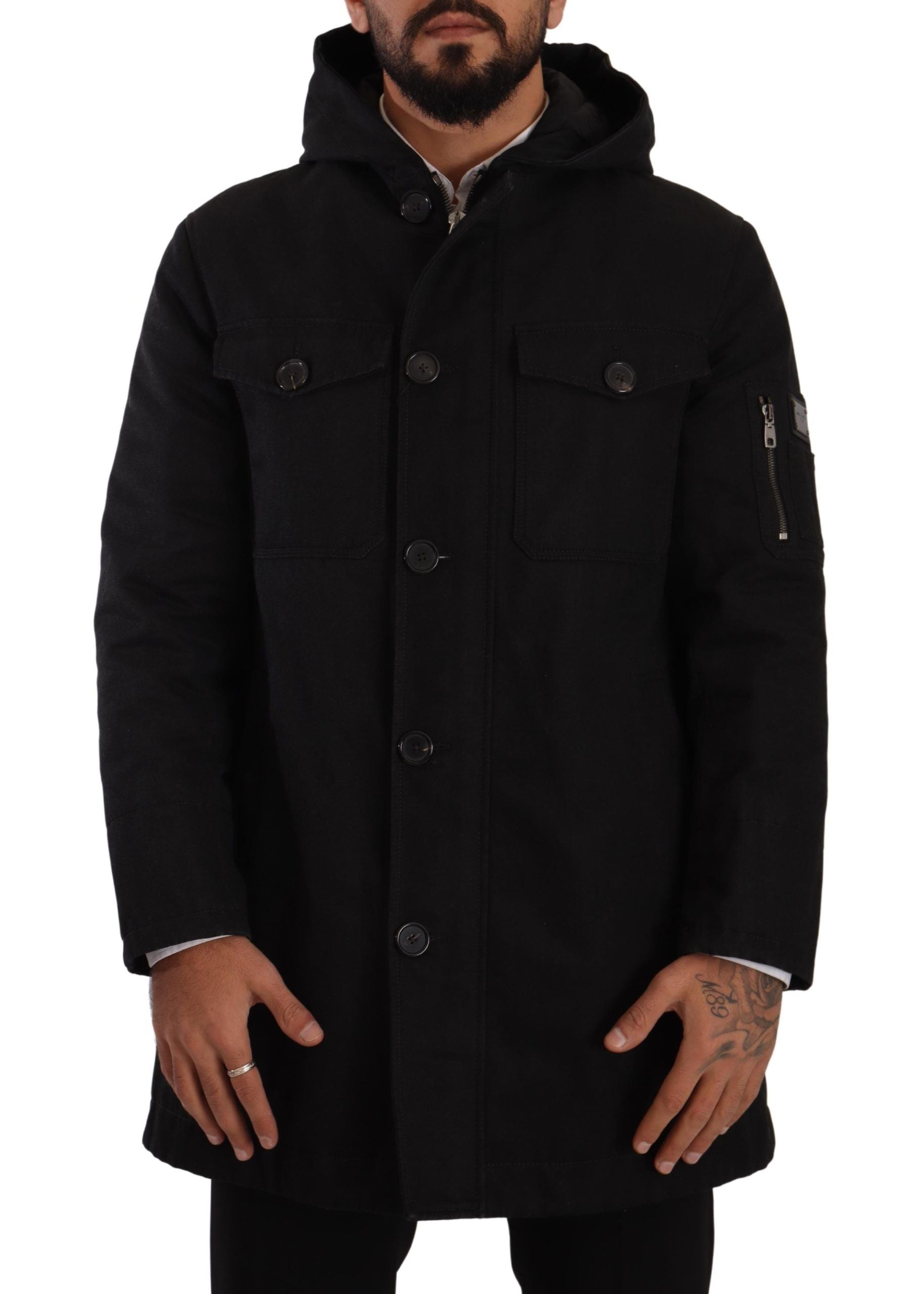 Dolce &amp; Gabbana Elegante schwarze Parka-Kapuzenjacke
