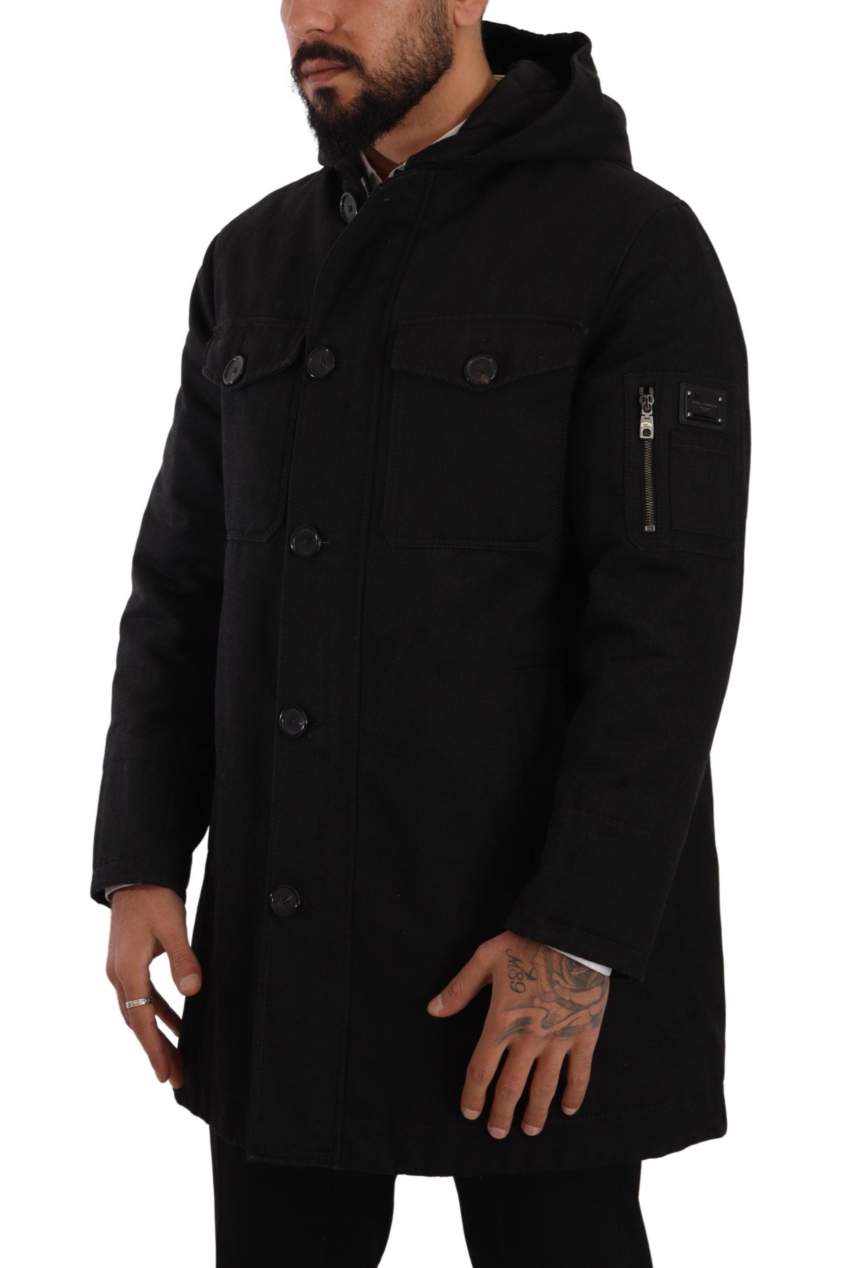 Dolce &amp; Gabbana Elegante schwarze Parka-Kapuzenjacke