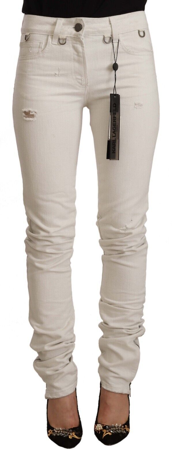 Jean slim taille moyenne blanc chic Karl Lagerfeld