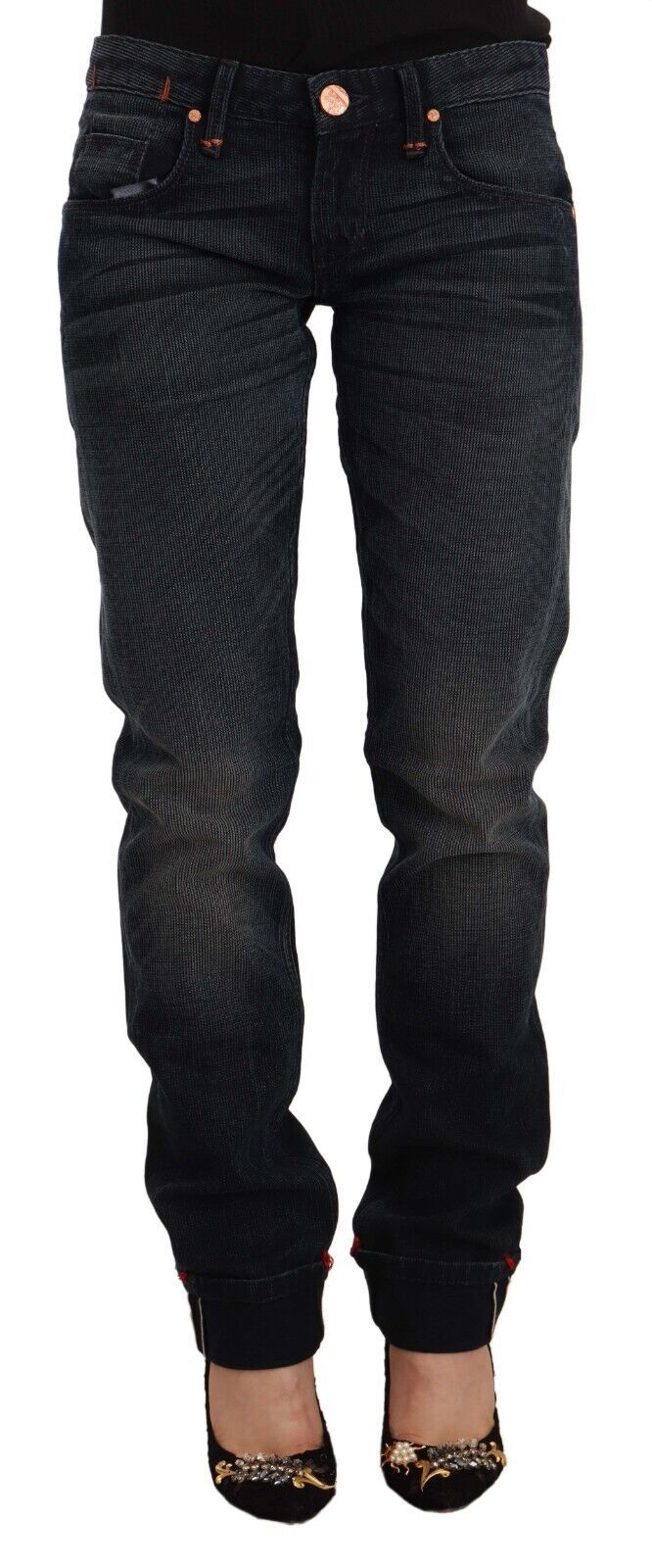 Acht Sleek – Schwarze Skinny Jeans mit verwaschenem Design