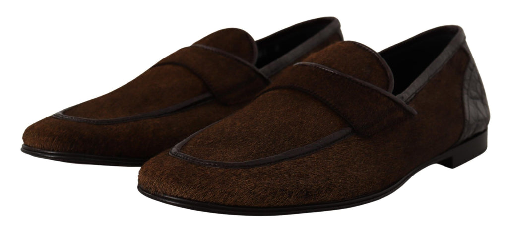 Mocassins élégants en cuir caïman marron Dolce &amp; Gabbana