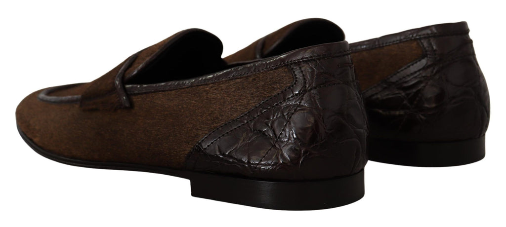 Mocassins élégants en cuir caïman marron Dolce &amp; Gabbana