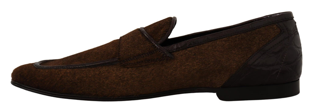 Mocassins élégants en cuir caïman marron Dolce &amp; Gabbana
