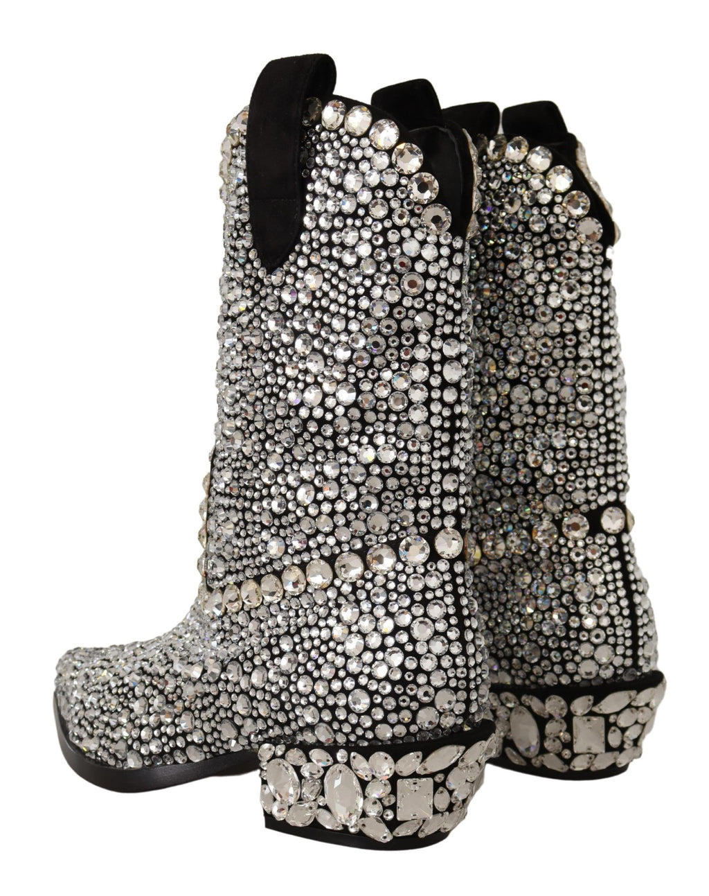 Dolce &amp; Gabbana – Schwarze Wildlederstiefel mit Kristallverzierung