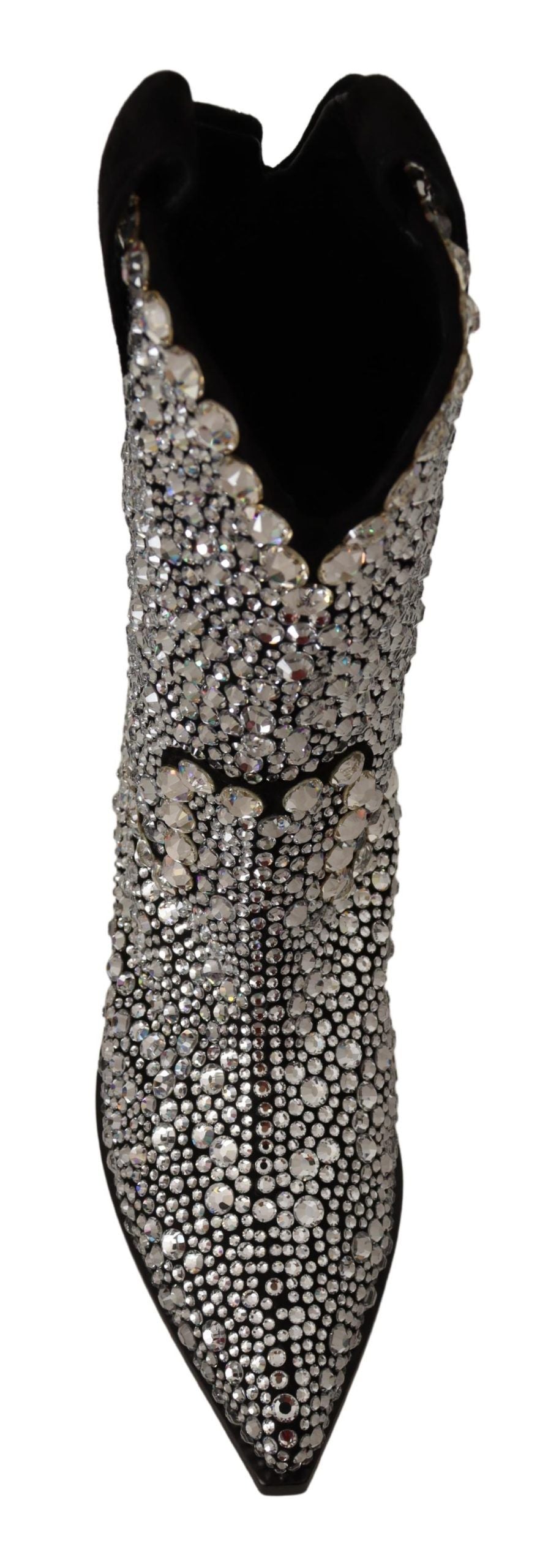 Dolce &amp; Gabbana – Schwarze Wildlederstiefel mit Kristallverzierung