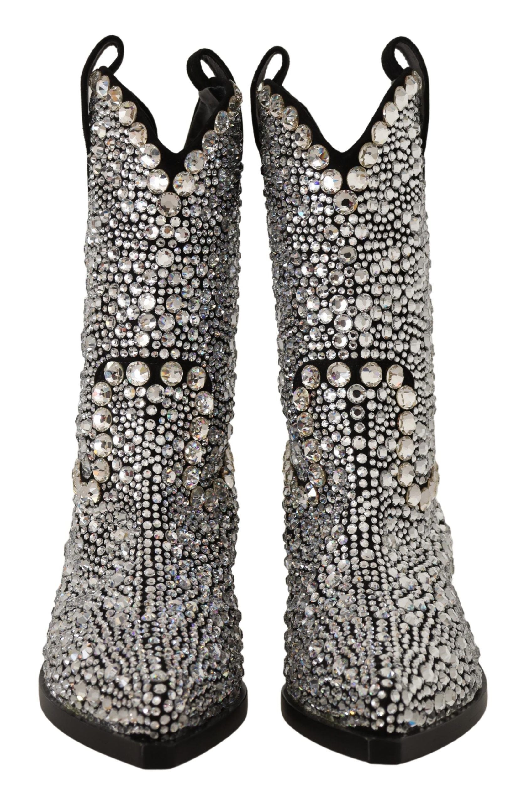 Dolce &amp; Gabbana – Schwarze Wildlederstiefel mit Kristallverzierung