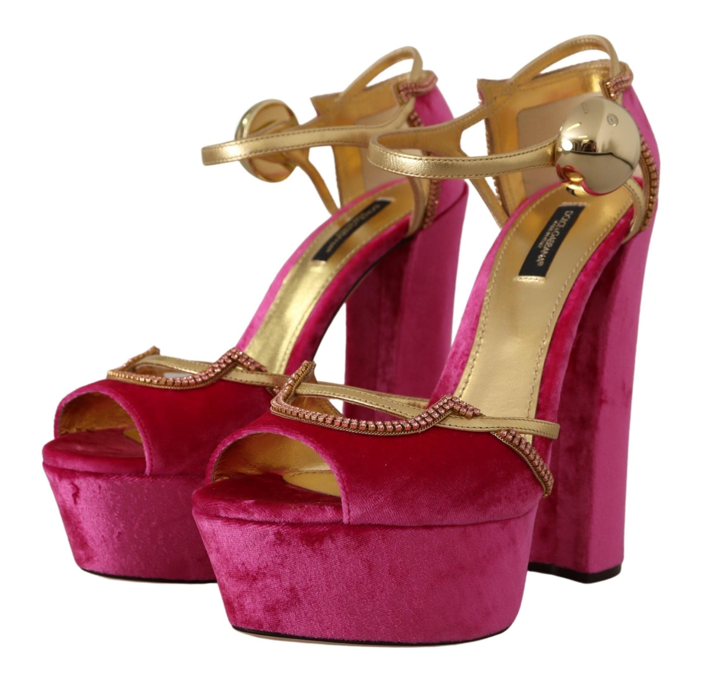 Sandales Dolce &amp; Gabbana en velours rose éthéré et cristaux