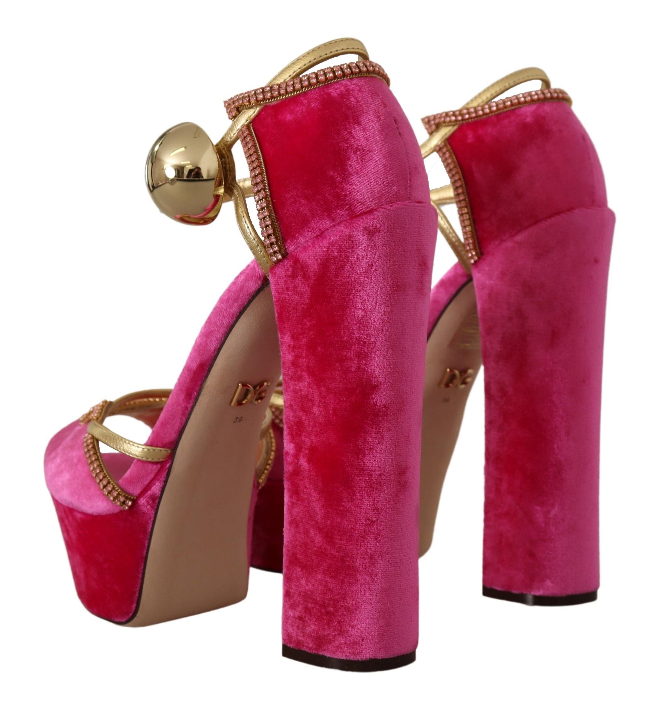 Sandales Dolce &amp; Gabbana en velours rose éthéré et cristaux