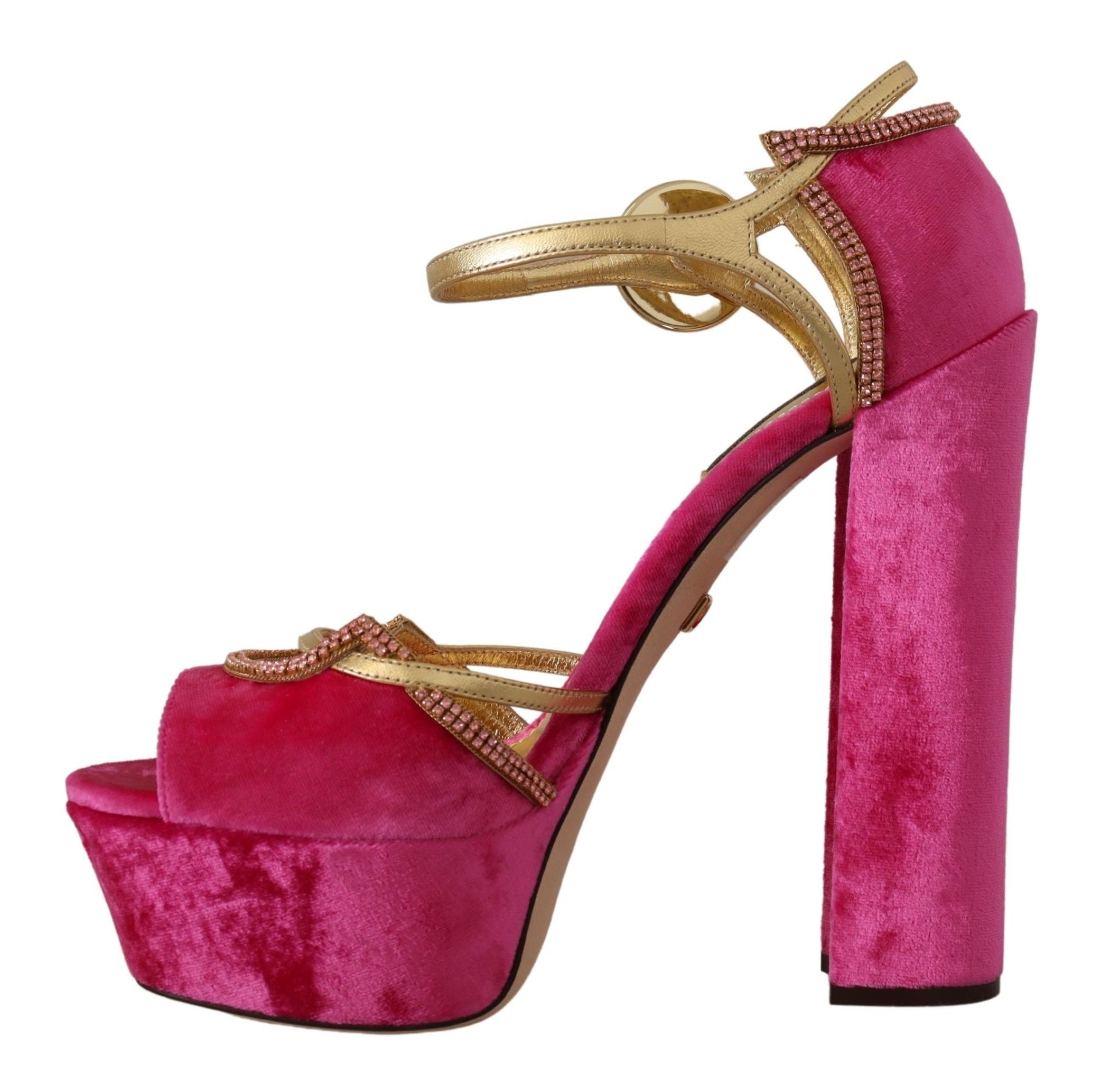 Sandales Dolce &amp; Gabbana en velours rose éthéré et cristaux